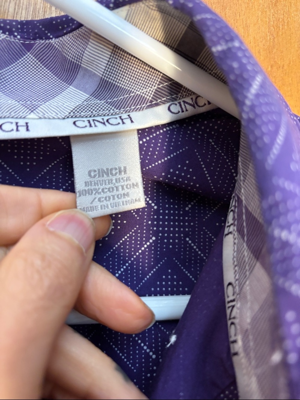 Cinch Purple Diamond-Pattern Long Sleeve Button-Down Shirt - Picture 4 of 7